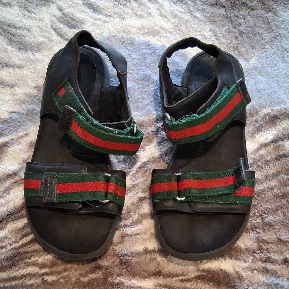 Black Sandals with Green and Red Stripes